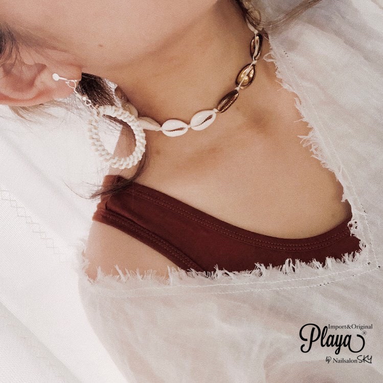 タカラガイネックレス&ウッド調ピアス