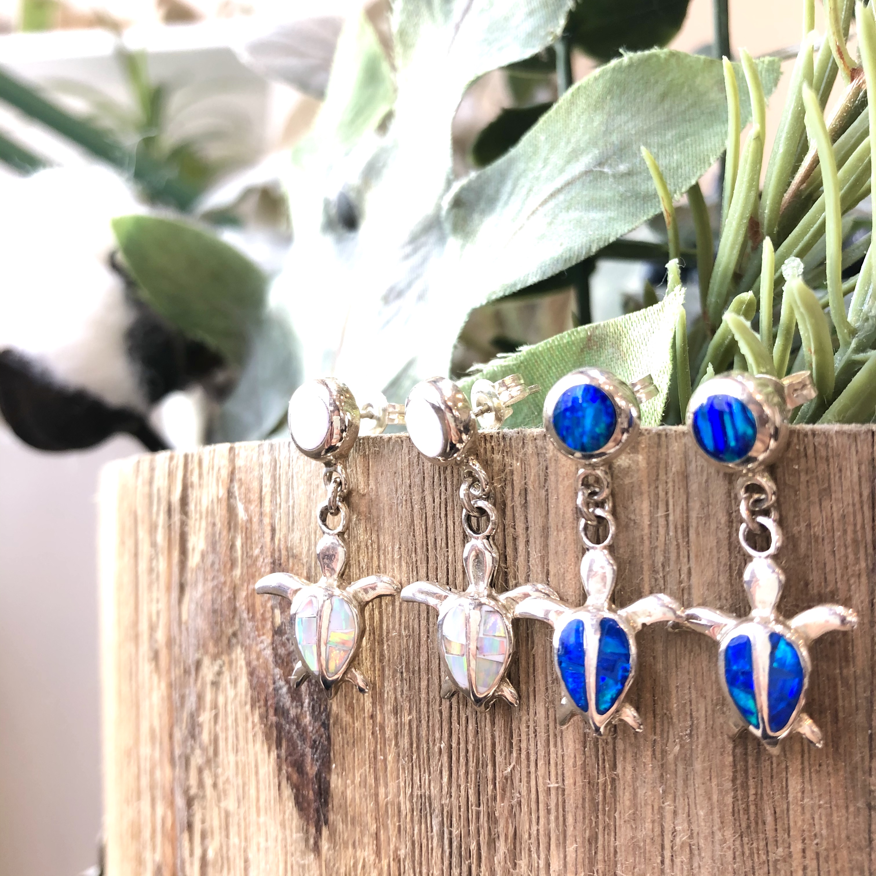 Opal×Mexican Silver Turtle shapes Pierce