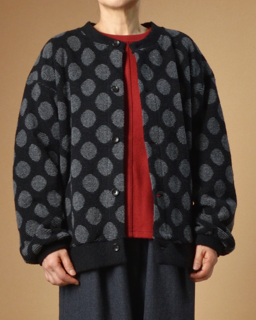 prit プリット ウールパイルドットジャガードクルーネックカーディガン