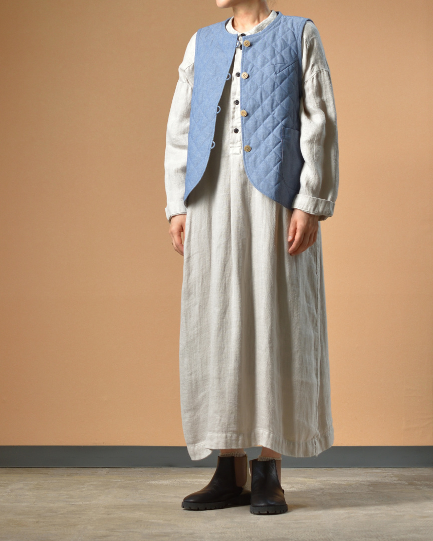 prit プリット フレンチリネンドビークロススタンドカラープルオーバーワンピース