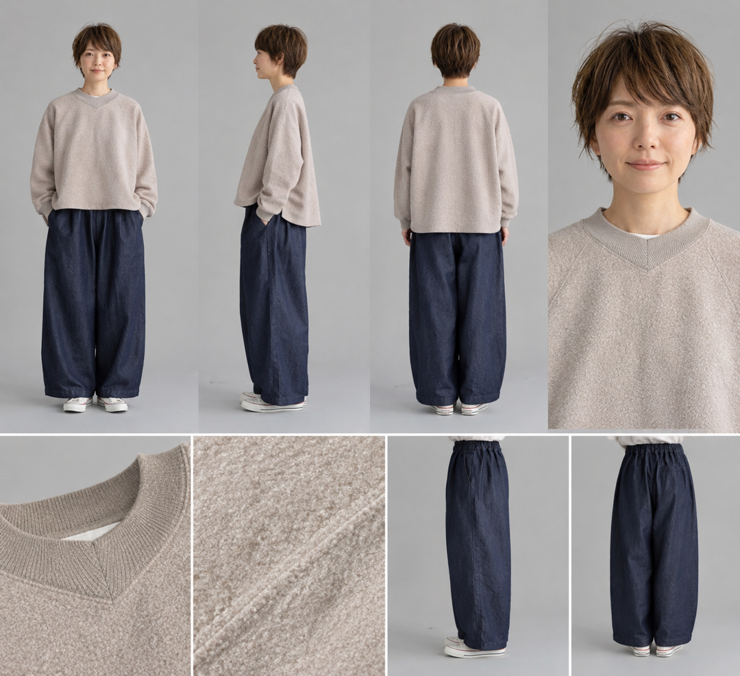 素材で魅せる大人のデニムスタイルです。