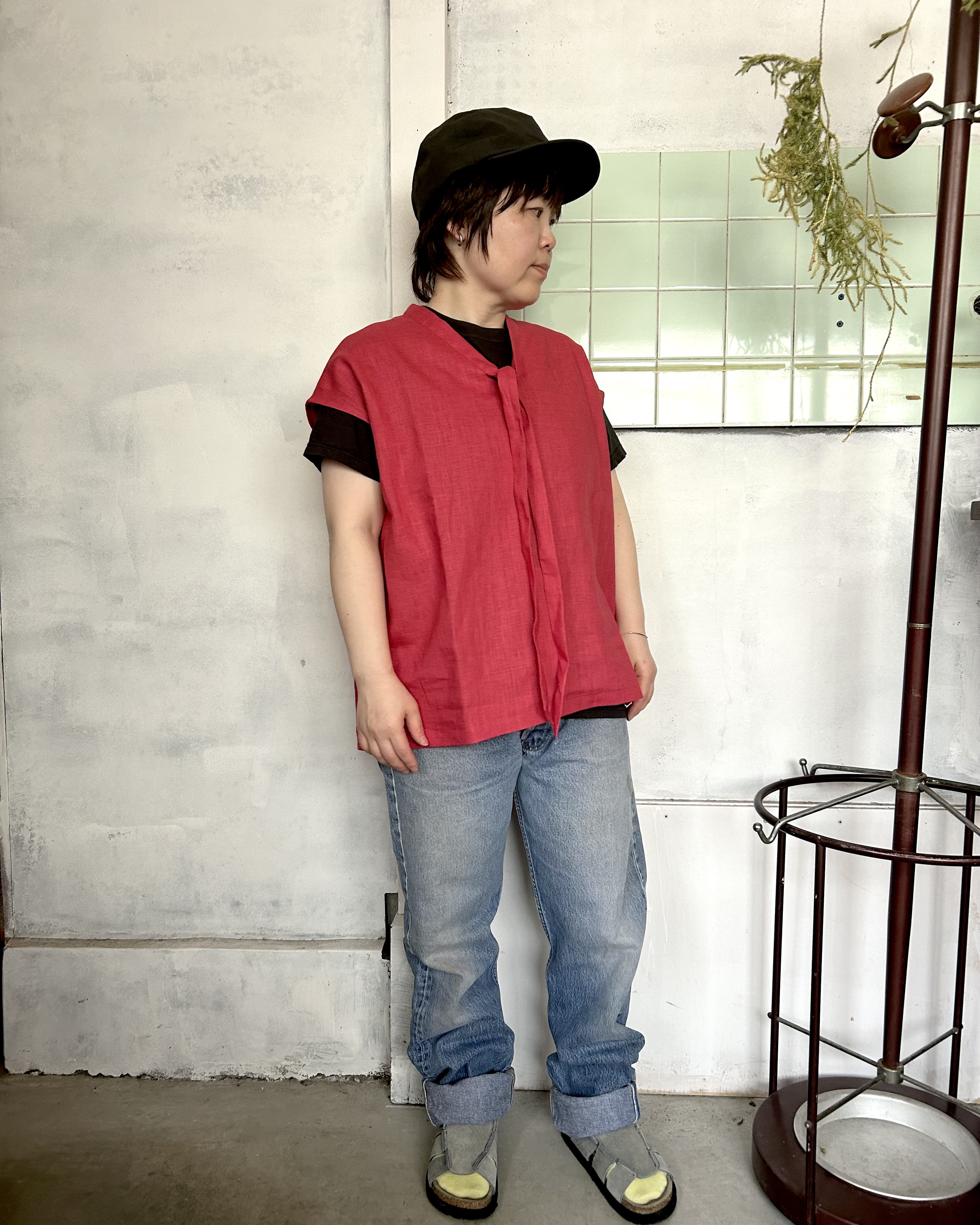 ［BOHEMIANS WOMEN］COLOR LINEN RIBBON SHIRTS