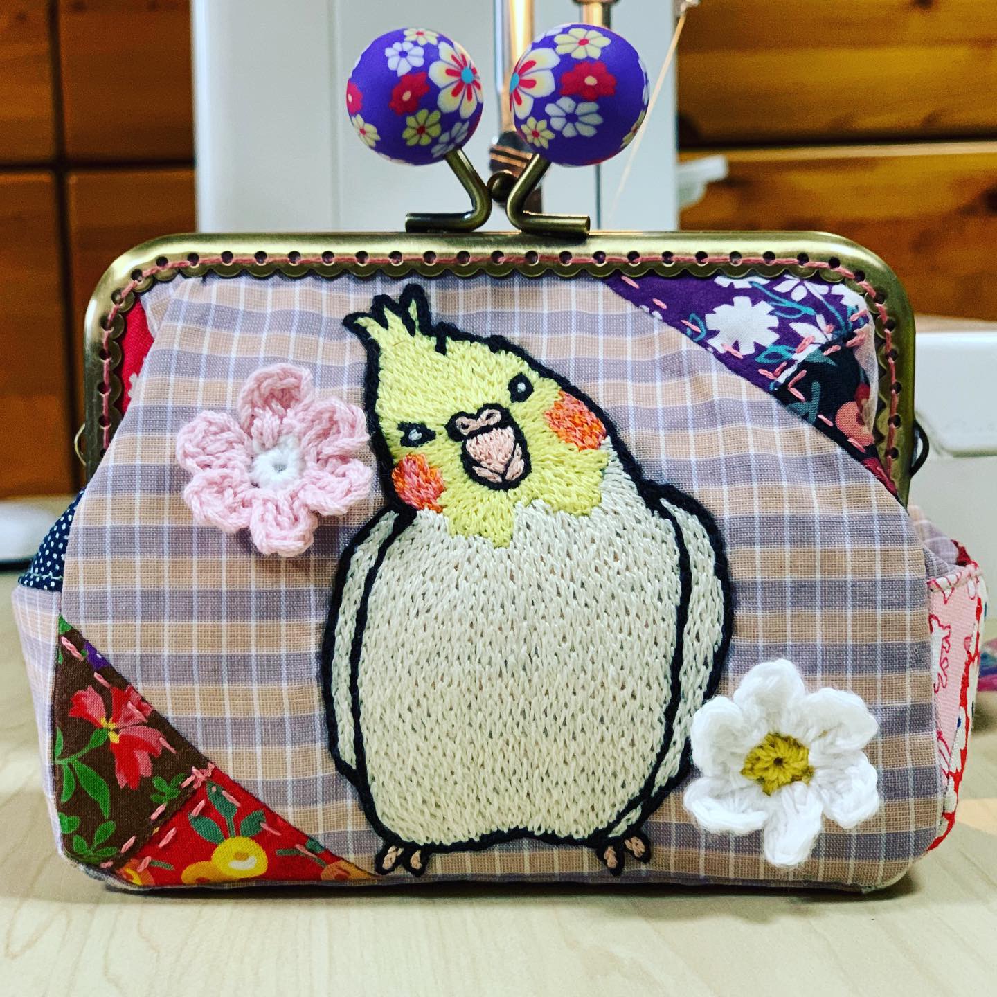 手刺繍の★がま口ポーチ♪完成