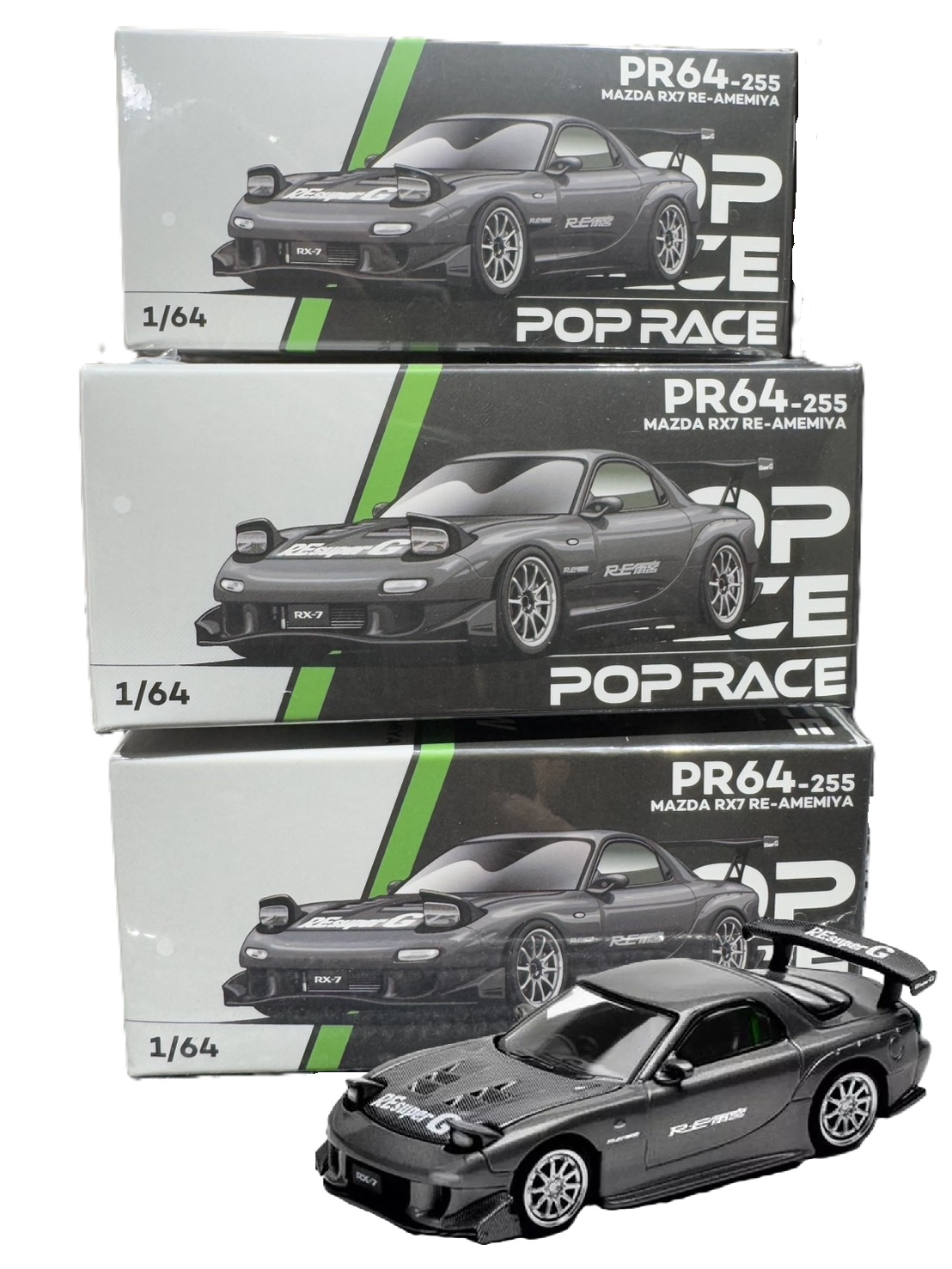 【POP RACE 1/64 MAZDA RX7 RE-AMEMIYA GUN METAL マツダ】