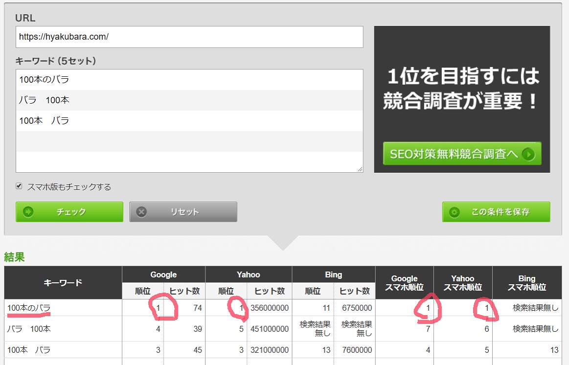 【google/yahoo 検索結果1位取得】