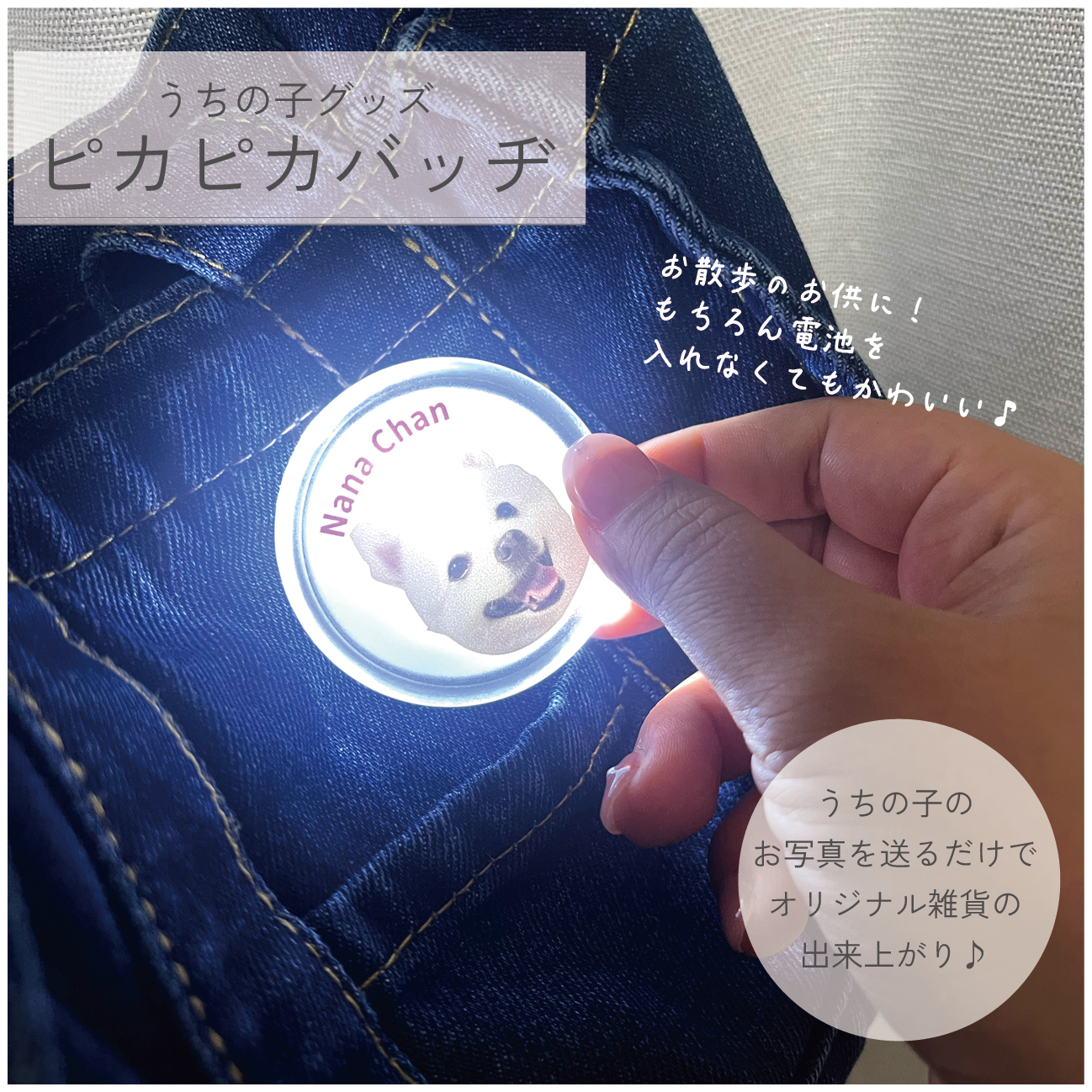 お散歩バッグやリードにつけちゃおう！うちの子 ピカピカバッジ