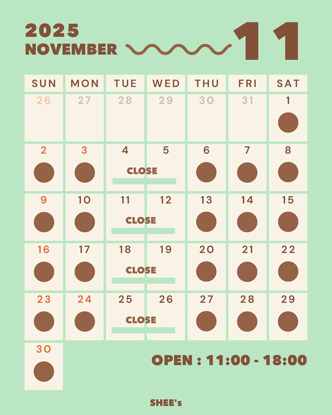 １１月　営業日🌿