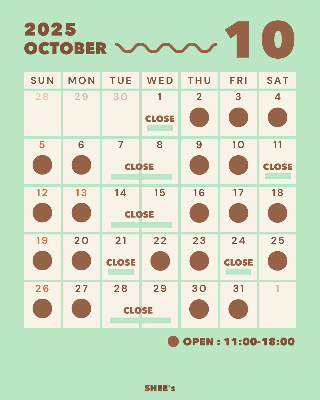１０月　営業日🌿