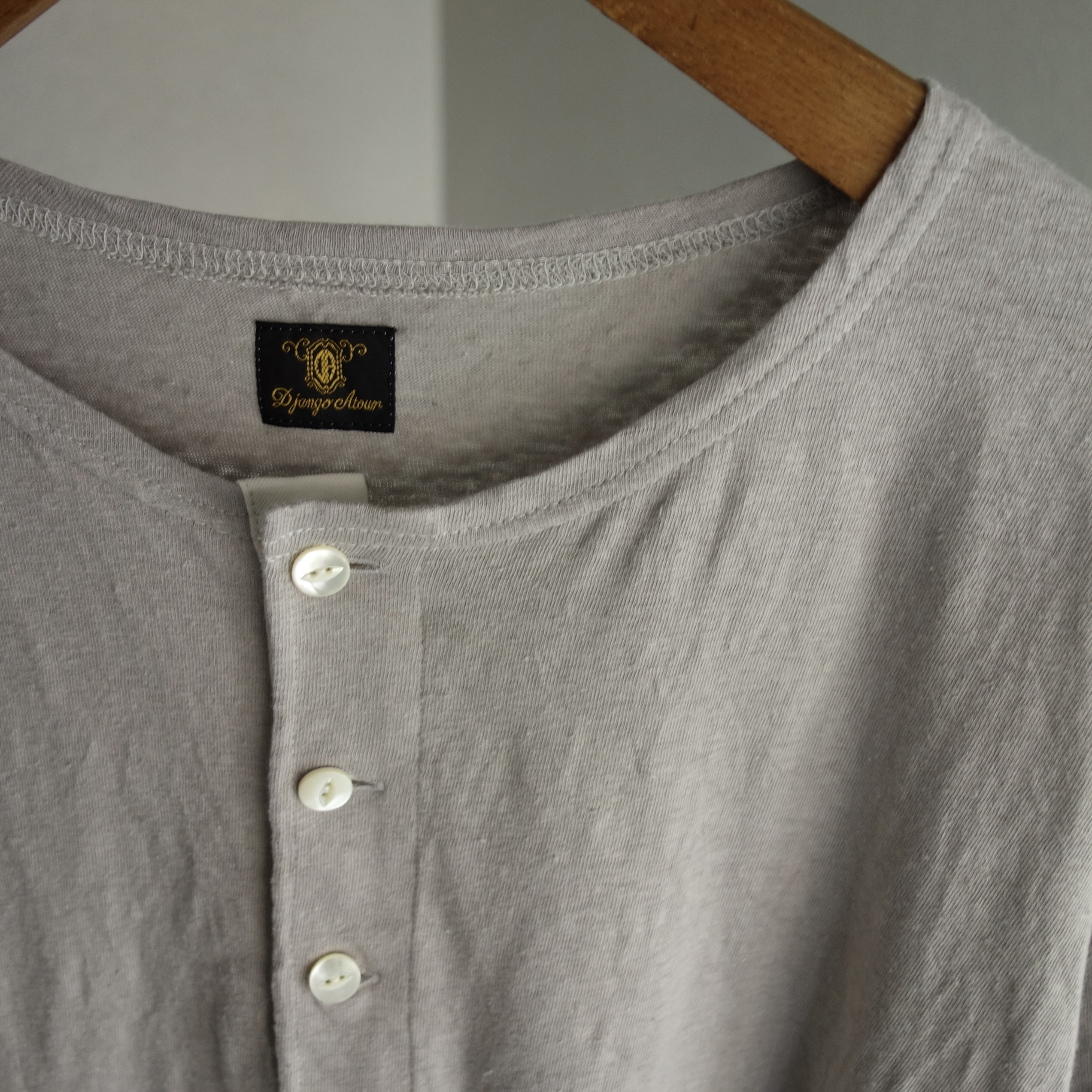 onewash / DA cotton-belgiumlinen henley 3/4 sleeve