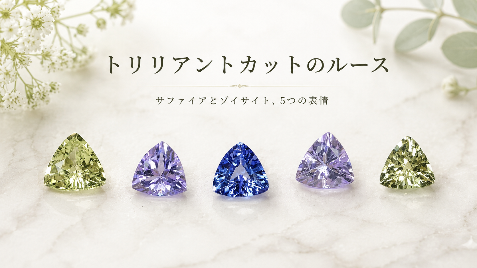 三角形がかわいいトリリアントカットのルース|サファイアとゾイサイトの魅力