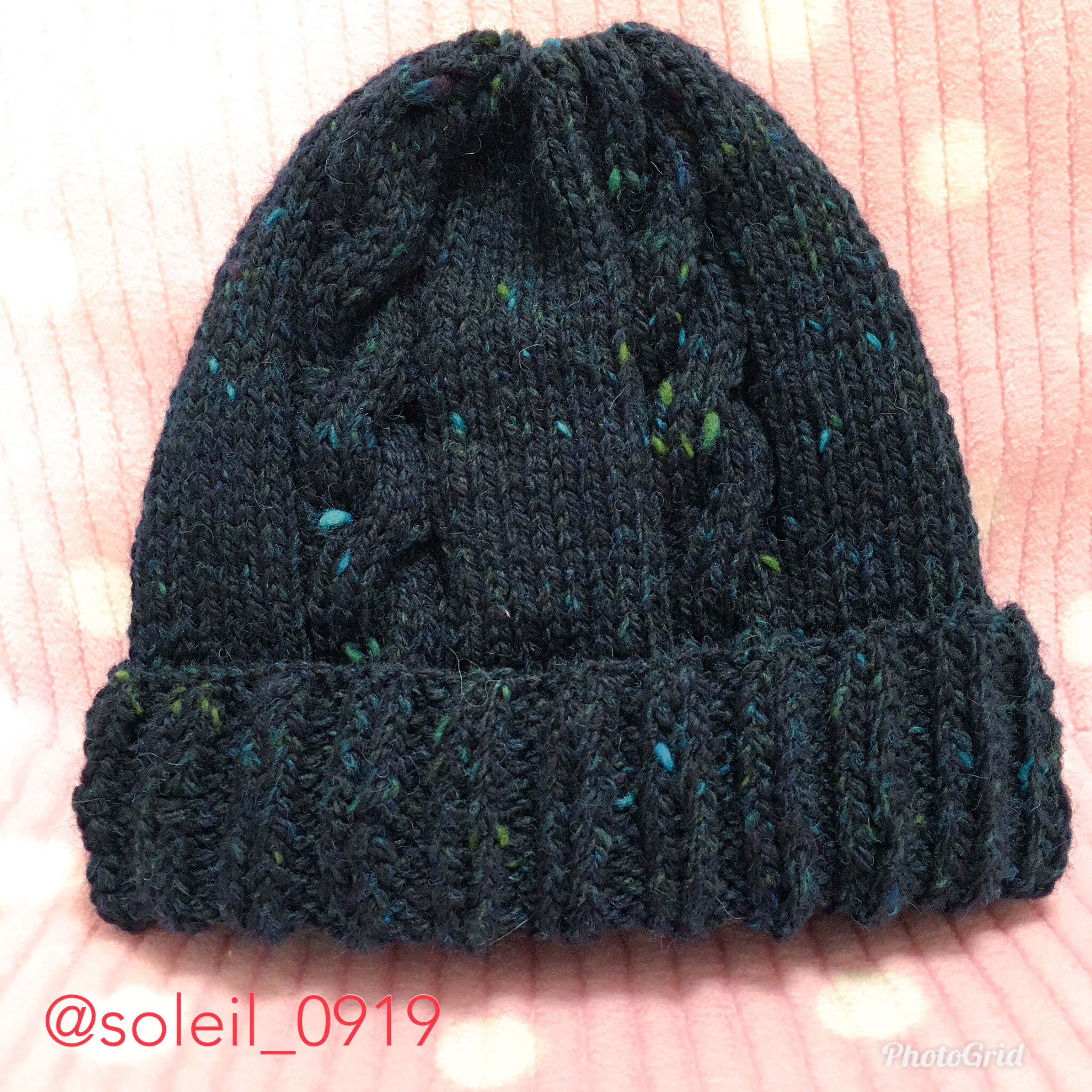 ケーブル編み帽子