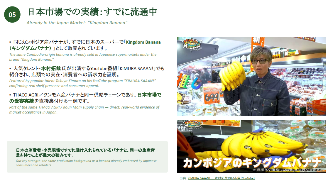 カンボジア産バナナの卸売り