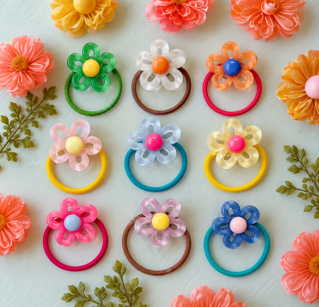ポップでカラフルなフラワー子ども用ヘアゴムが新登場！