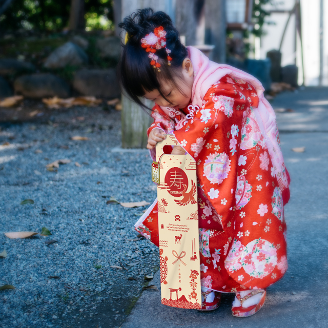 「飾れる千歳飴袋：縁起物（小判抜き）」を写真台紙にする方法