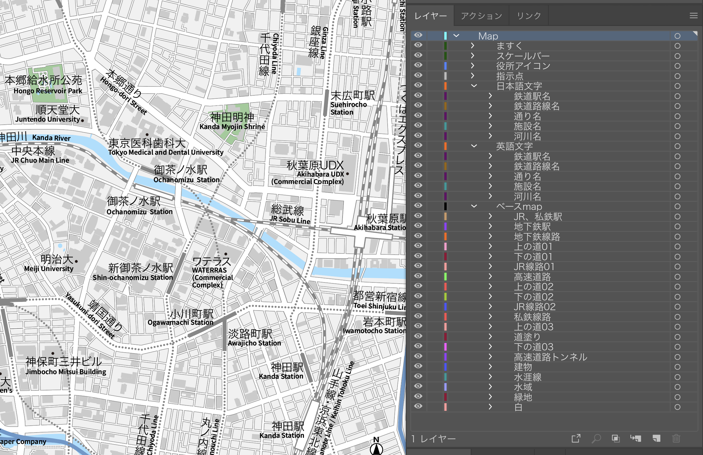 「編集・加工しやすい」に、こだわった地図 東京 飯田橋・市ヶ谷・四ツ谷駅のイラストレーターデータ