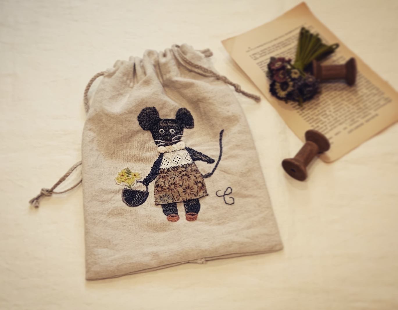 handmade ねずみの巾着