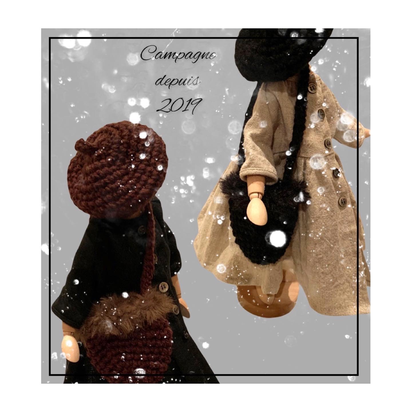 doll用ニットベレー帽とポシェットのセットが完成