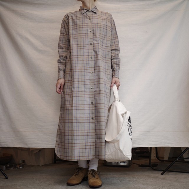 LENO / CHECK ONE-PIECE / BAND COLLAR SHIRT