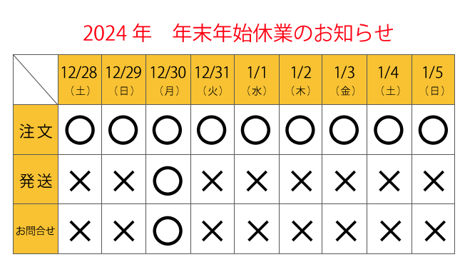 2024年年末年始休業期間の発送・お問い合わせについて