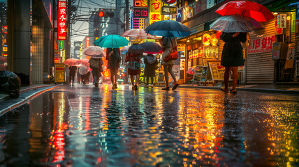 雨の中を