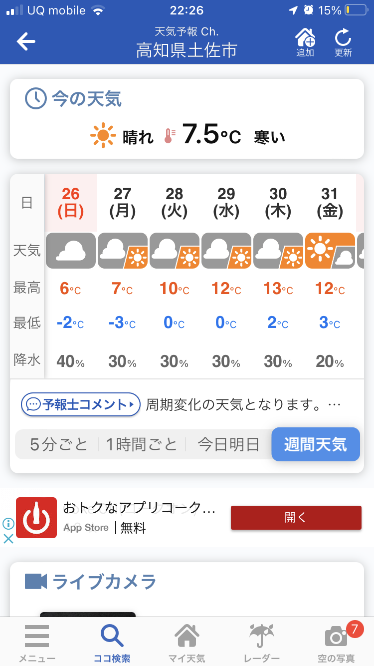 最低気温、少しマシになる