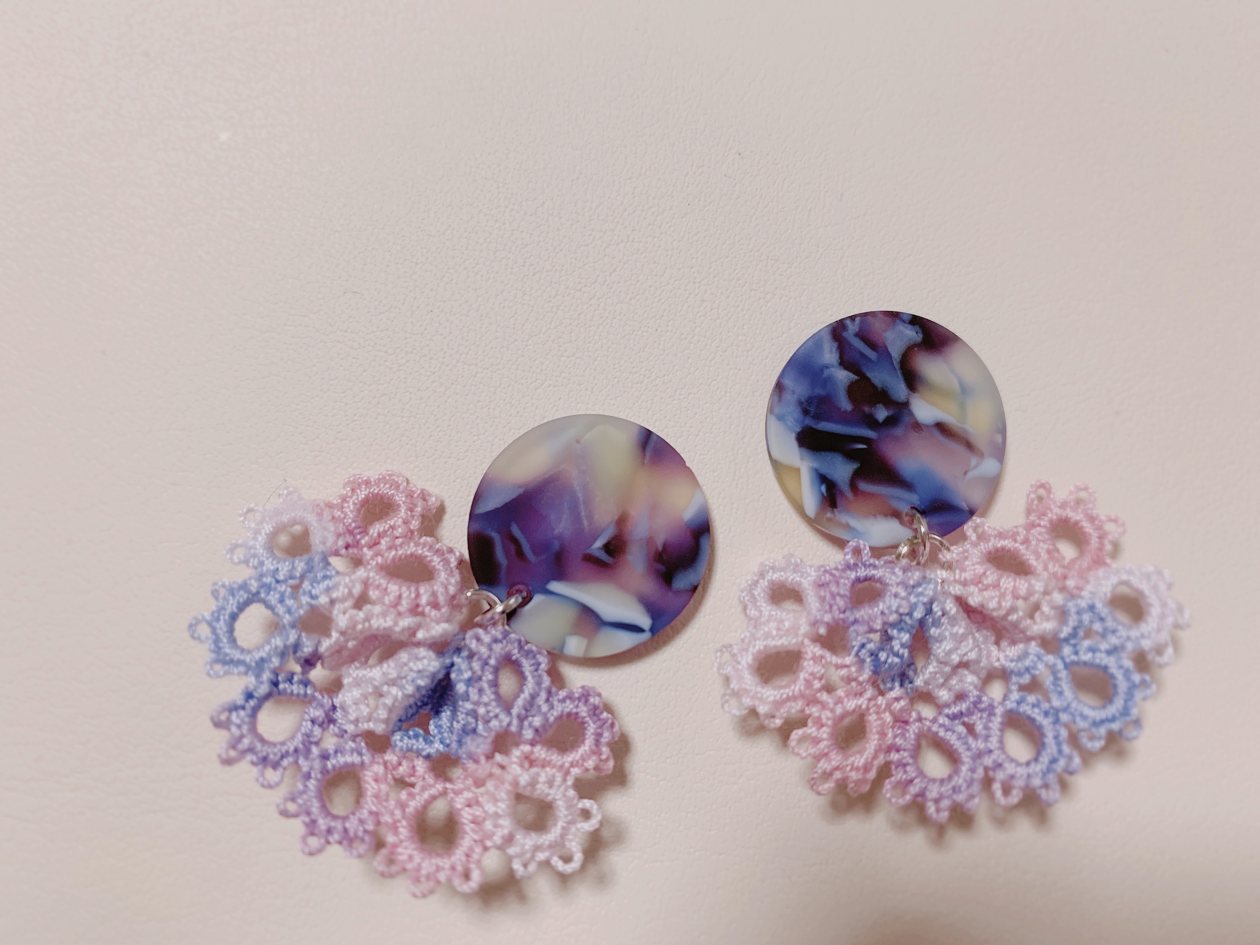 《タティングレース》梅雨色 イヤークリップ ピアス