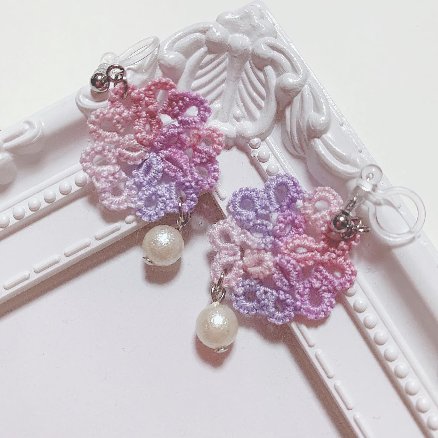 《タティングレース》紫陽花 -あじさい- ピアス イヤリング