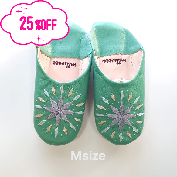 エメラルドの刺繍バブーシュ訳あって25%off