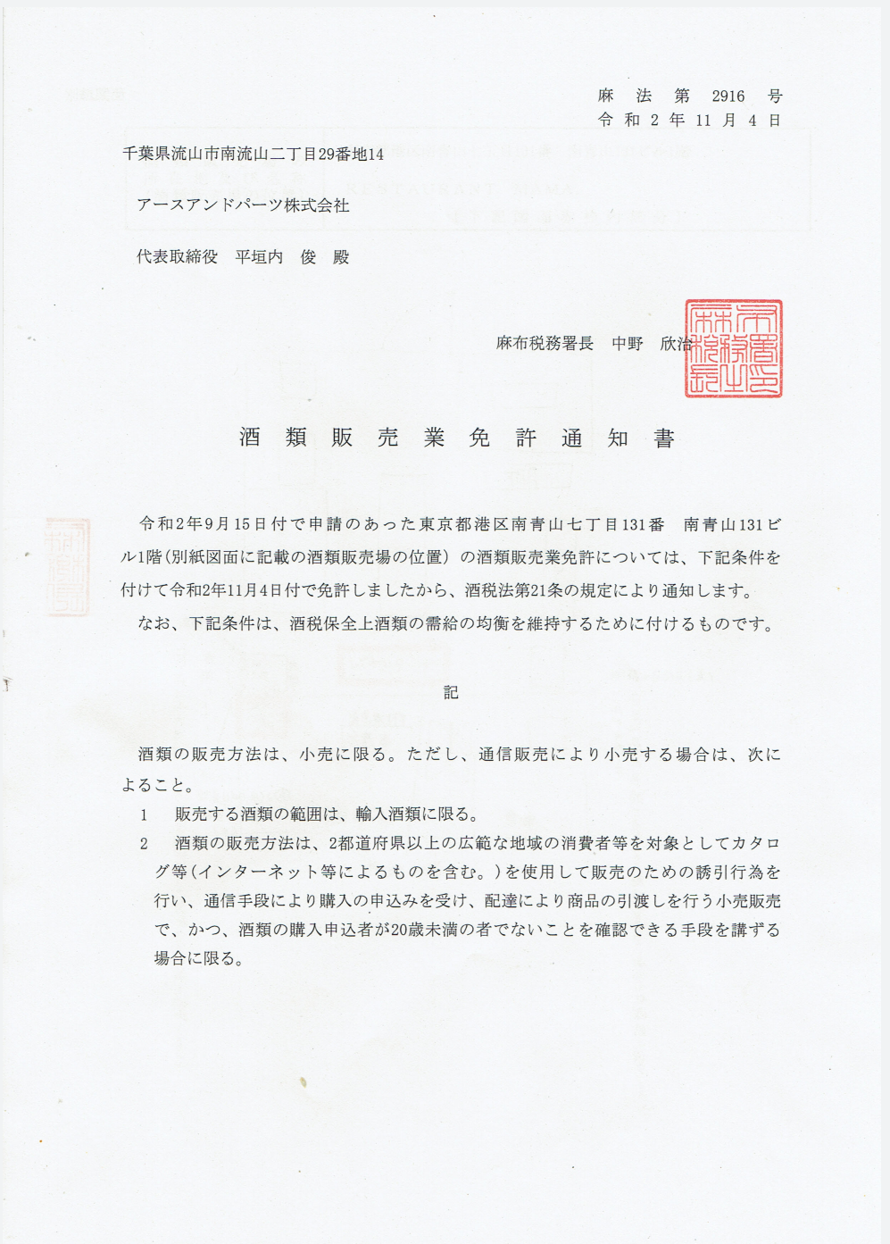 酒類販売免許 更新