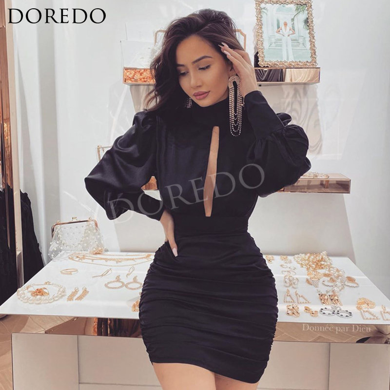 2color バルーンスリーブ ロングカフス 着痩せシルエット セクシーワンピースドレス