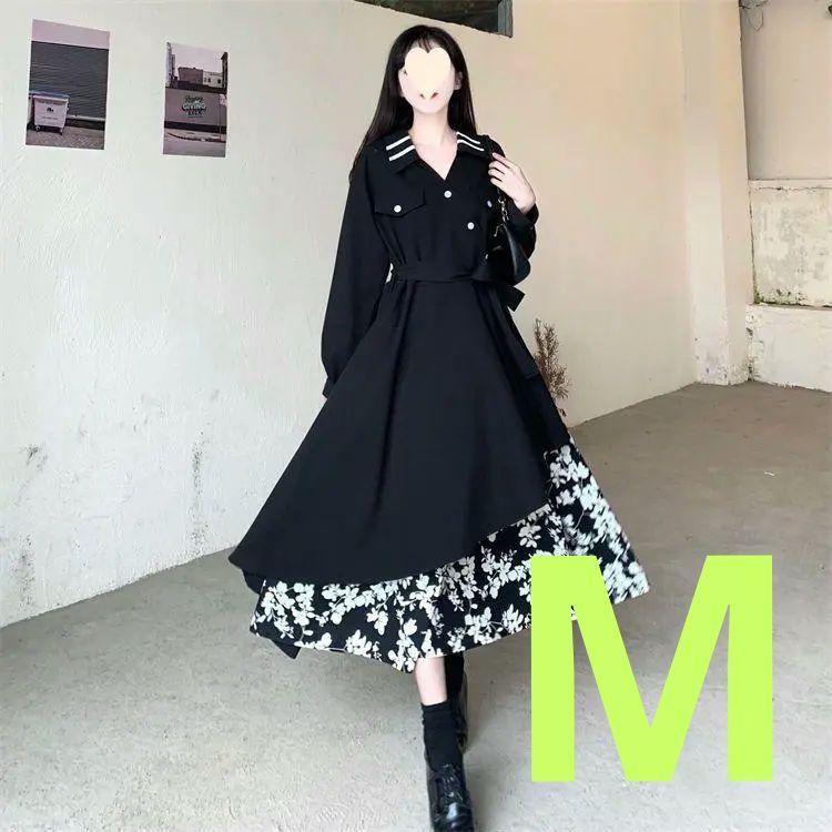 秋冬の品格を纏う｜大人の女性に捧げる花柄ブラックワンピース（Mサイズ）