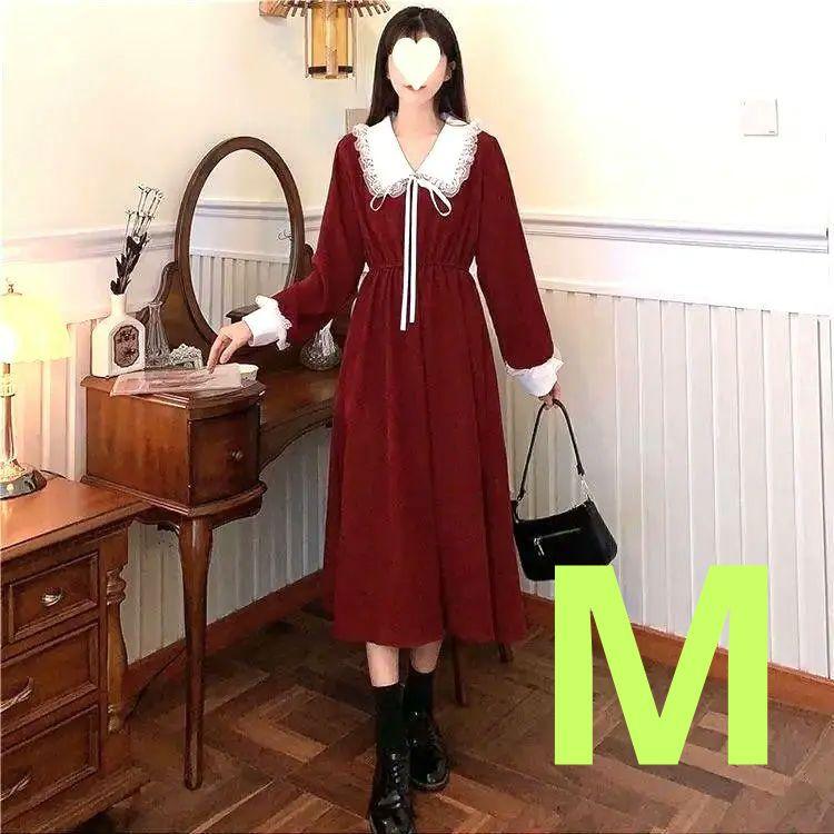 秋冬の主役ワンピース｜レースとリボンで魅せるクラシカルレッドスタイル（Mサイズ）