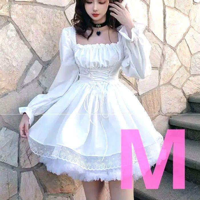 とびきり甘くてロマンティック。お姫様気分になれるホワイトロリータワンピース【Mサイズ・長袖・ミニ丈】
