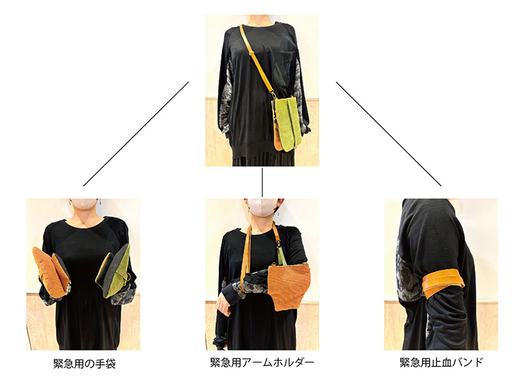 消防服をリメイクしたSDGsアイテムブランド「kou+sa（コウサ）」のミトンポシェット