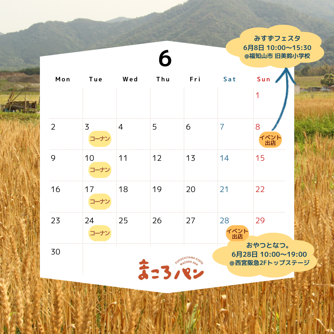 6月の出店・委託販売予定　まころパン