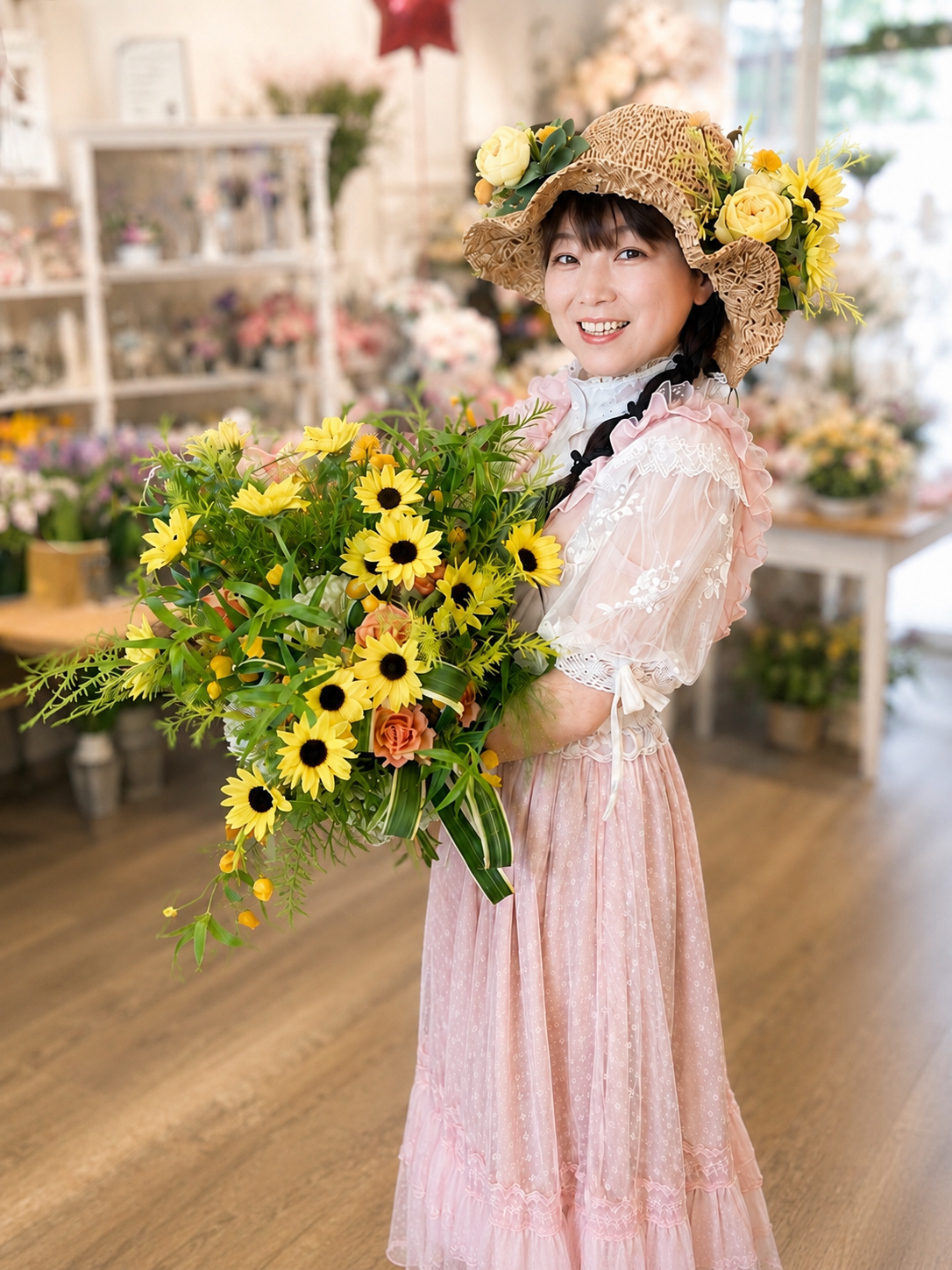 ひまわりが風に揺れる、花と詩と音楽との作品を制作しました