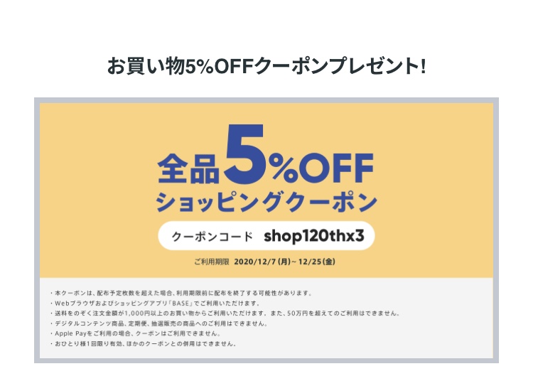 お買い得5%オフクーポン配布中