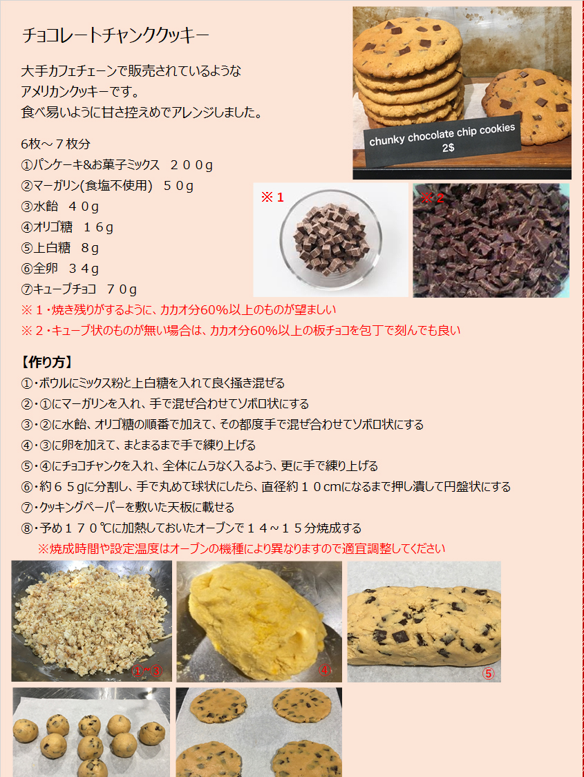 パンケーキミックスレシピNo.5「チョコレートチャンククッキー」