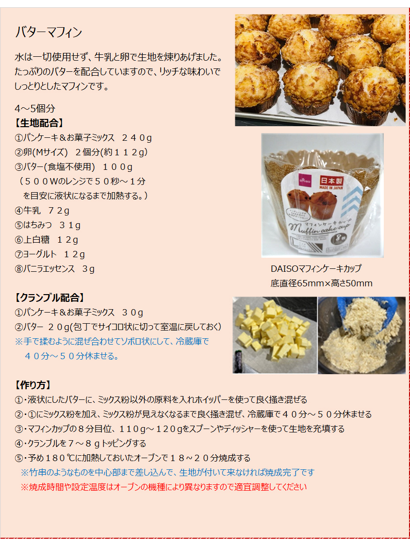 パンケーキミックスレシピNo.3「バターマフィン」