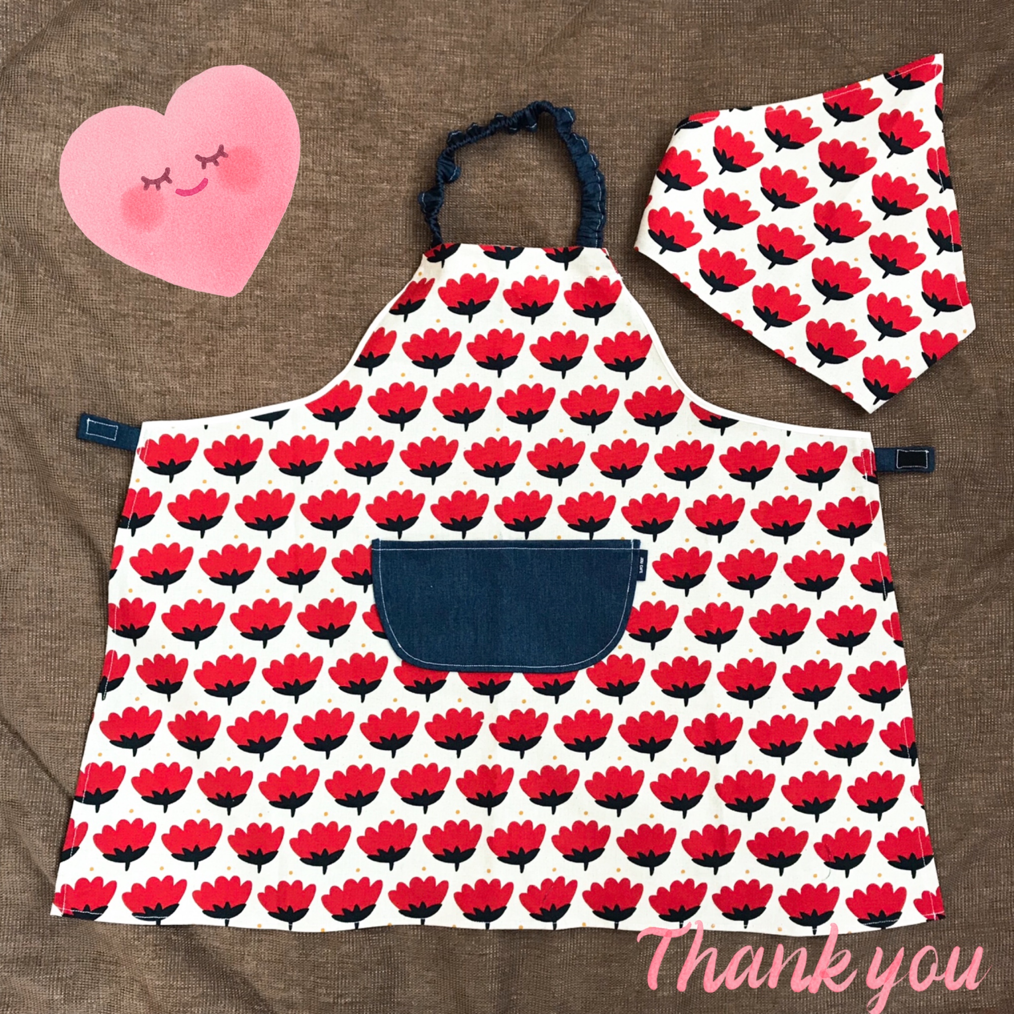 オーダー♡キッズエプロン〜花柄〜３点セット☆