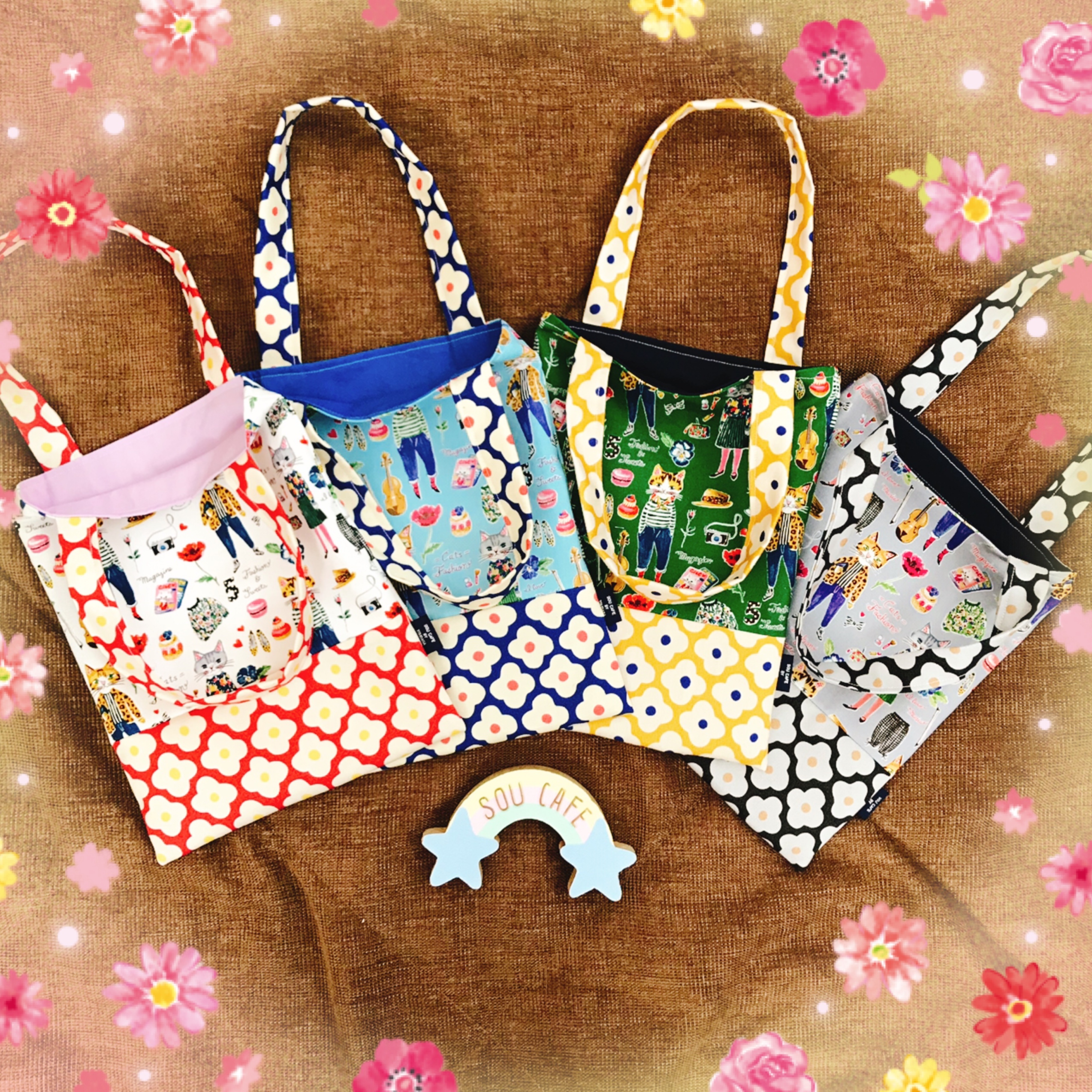 新商品♡手さげバッグ（マチなし）〜おしゃれなネコ〜