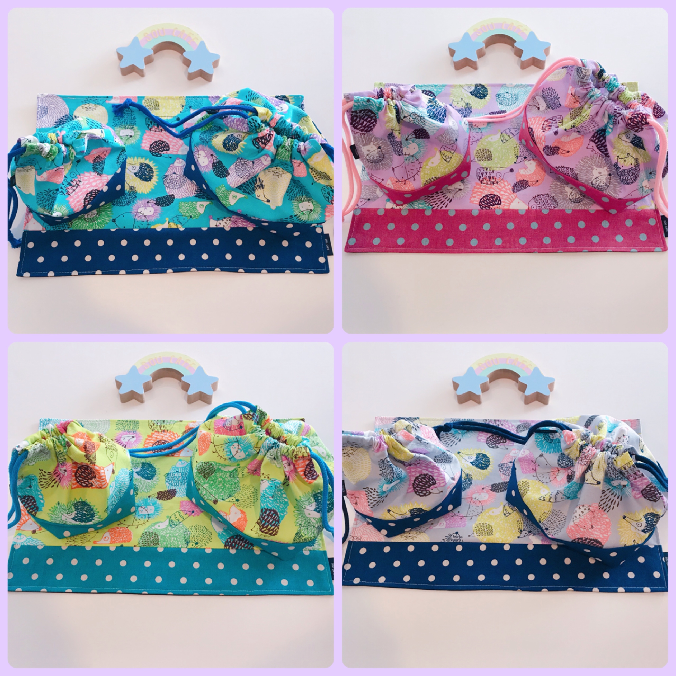 新商品♡ランチ３点セット〜カラフルハリネズミ柄〜