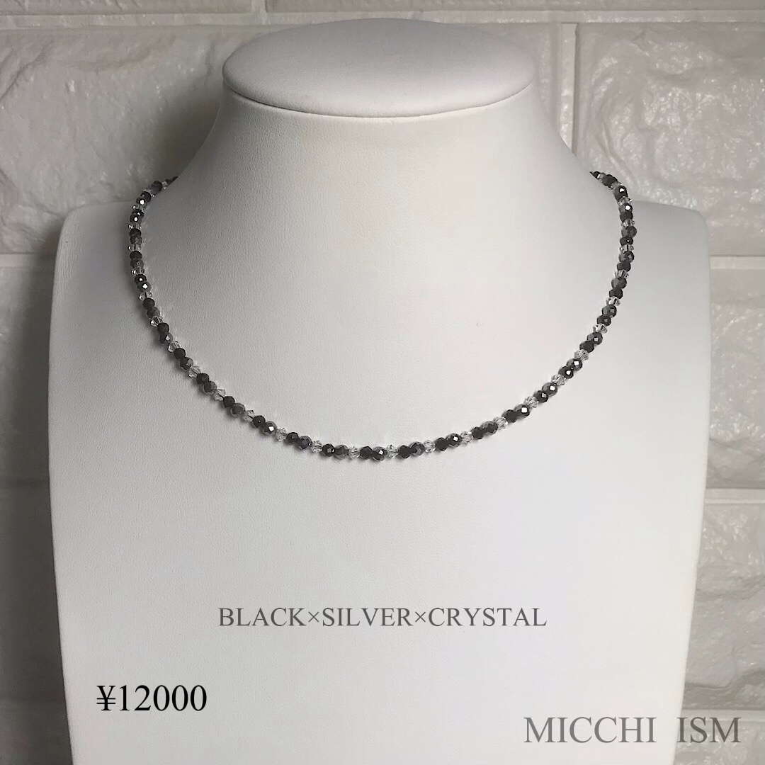 新商品。3 color BLACK×SILVER×Crystal necklace
