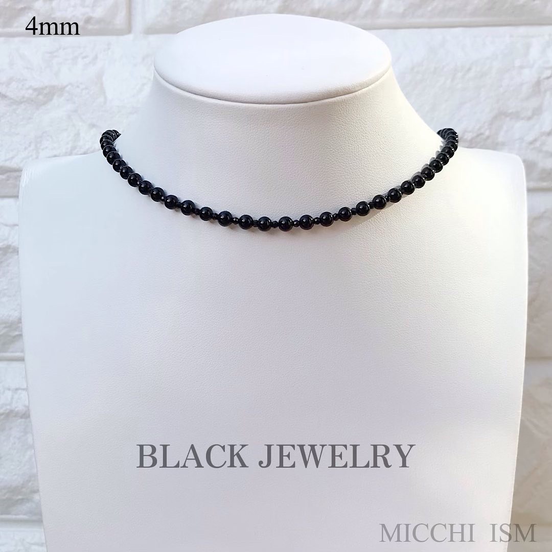 BLACK JEWELRY 天然石ネックレス オニキス4mm ブラックスピネル2mm