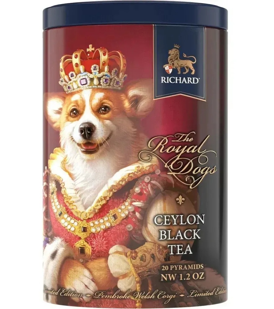 RICHARD 「ザ・ロイヤル・ドッグス」缶入り セイロン紅茶 34g（ピラミッド型パック）