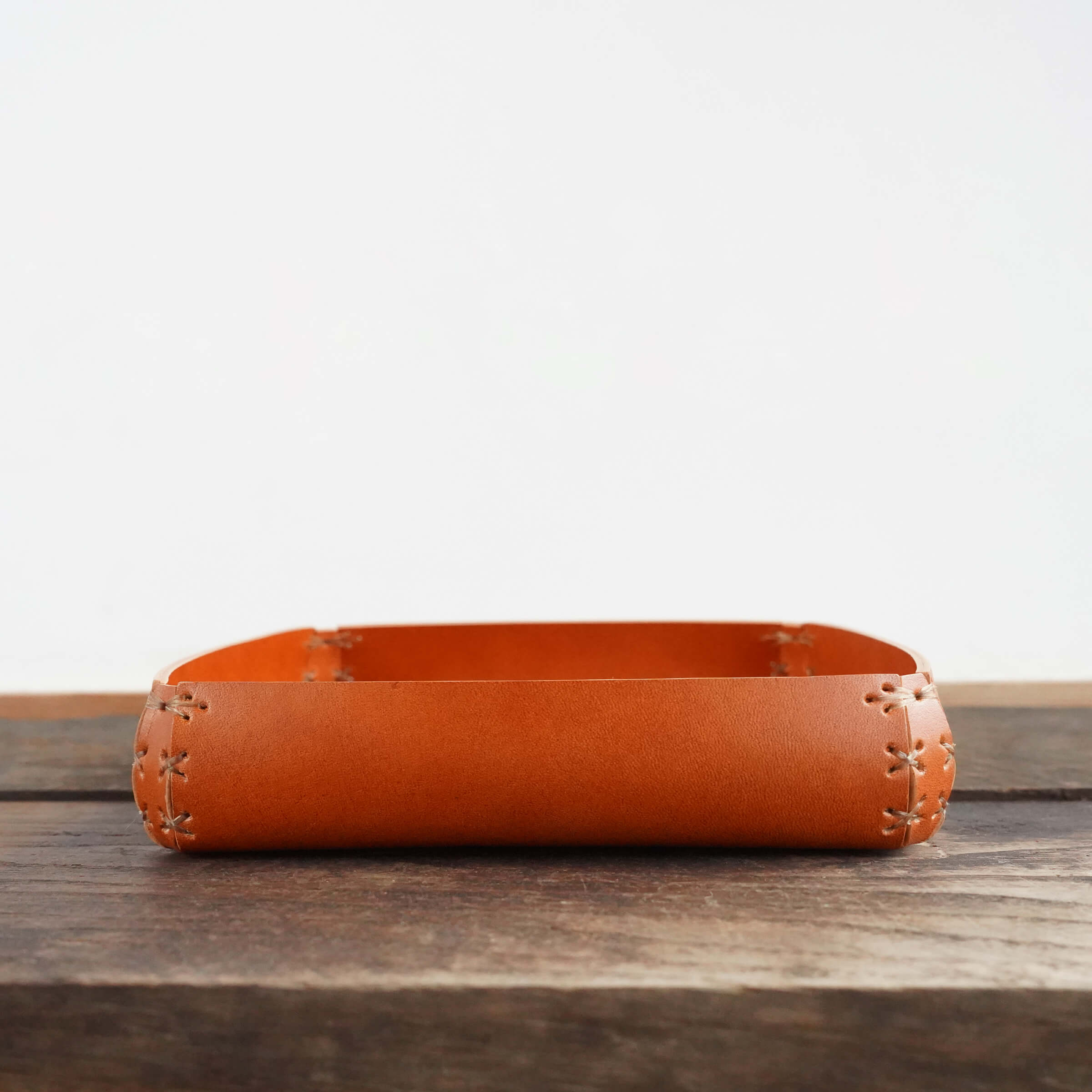 【オーダーメイド】六寸角皿 牛革柿渋染