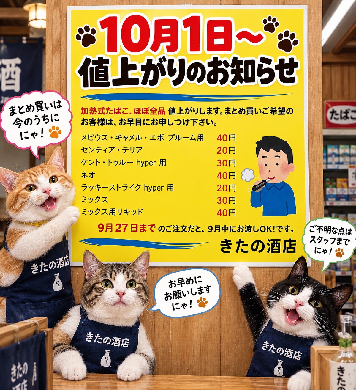 『またまたタバコの値上がりですm(_ _)m』