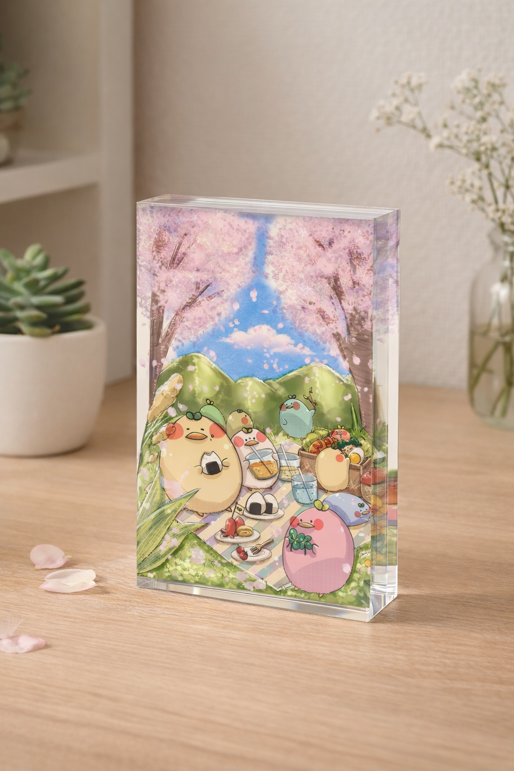 🌸春の新商品情報🌸 春をギュッと閉じこめた、ひよこっちのお花見アクリルブロック