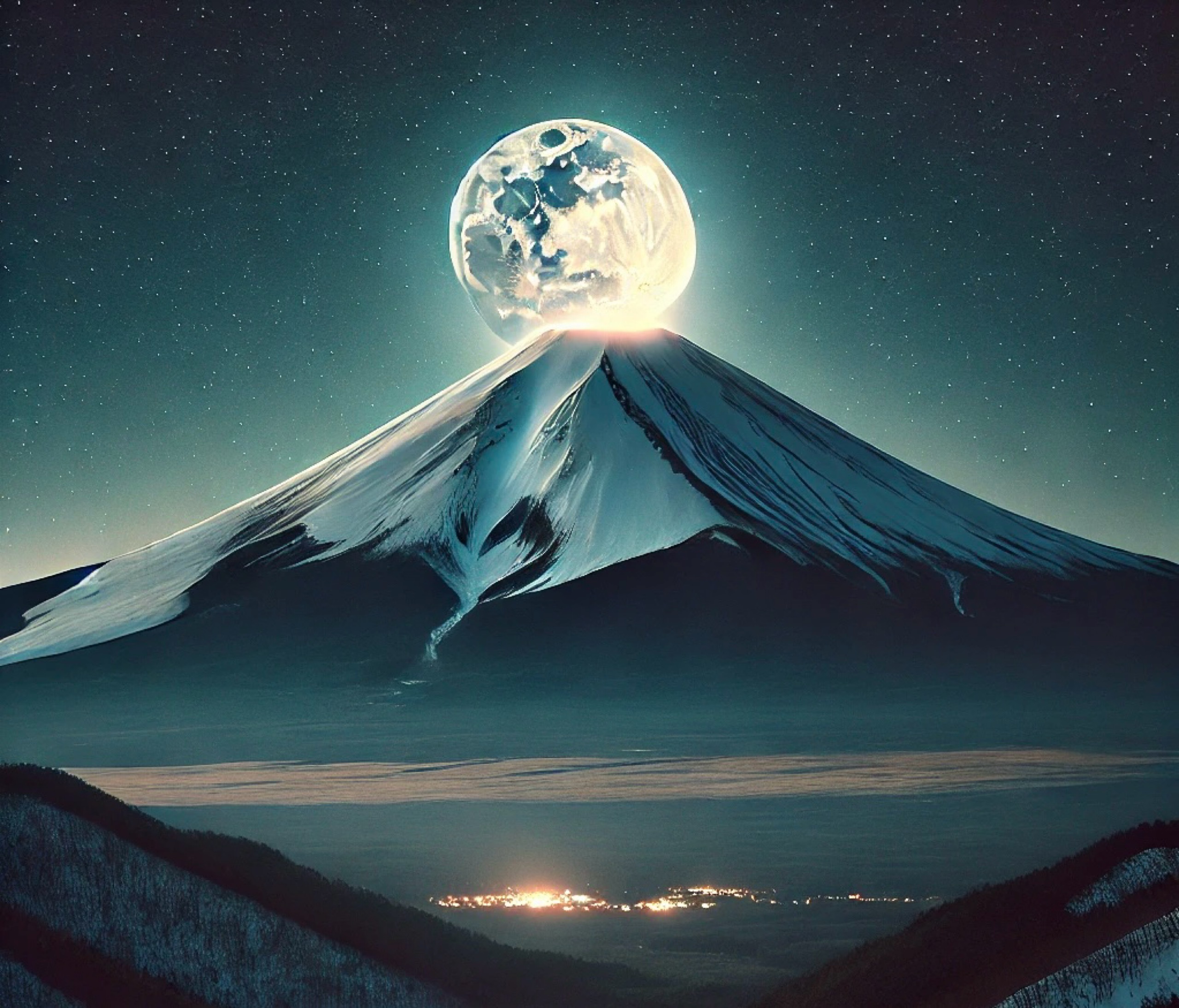 満月と富士山が織りなす神秘的な風景🗻