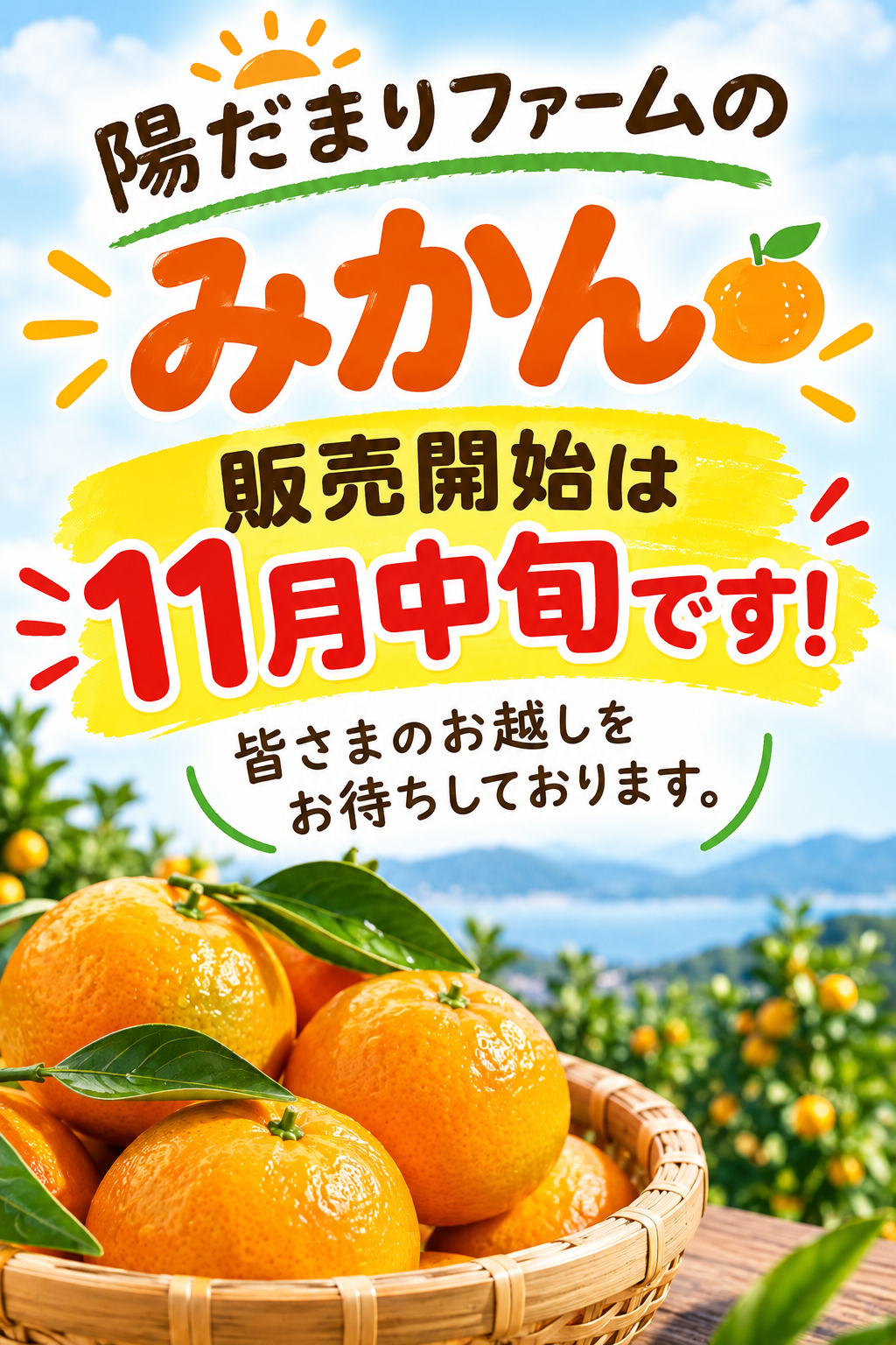 陽だまりファームのみかん、販売開始は11月中旬です！